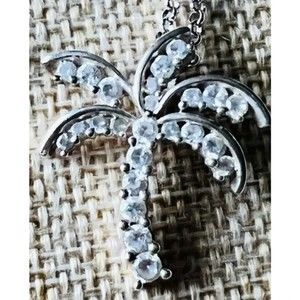 Sterling silver Palm Tree & Rhinestones 14” 2” Extender all Marked .925 1” Tree